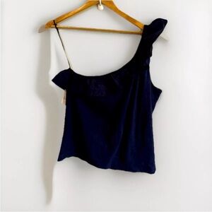 Gap, forever soft tee one shoulder ruffle top navy blue women’s size XL NWT